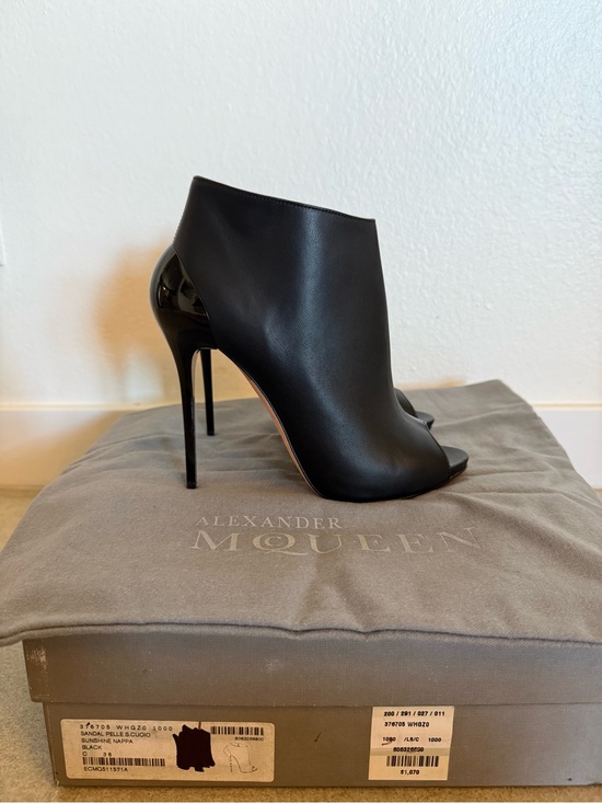 Alexander McQueen Shoes - Alexander McQueen Black Leather Peep-Toe Stiletto Booties. 36. Like New.